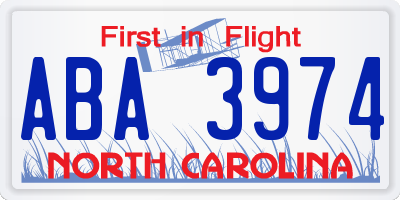 NC license plate ABA3974