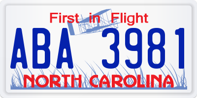 NC license plate ABA3981