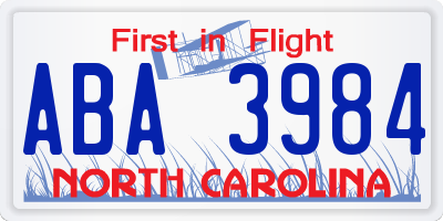 NC license plate ABA3984