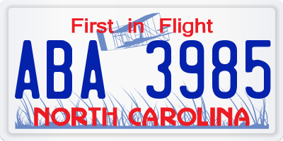 NC license plate ABA3985