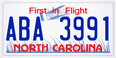 NC license plate ABA3991