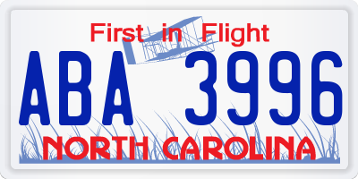 NC license plate ABA3996