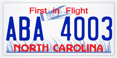 NC license plate ABA4003