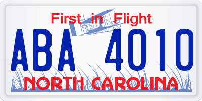 NC license plate ABA4010