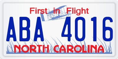NC license plate ABA4016