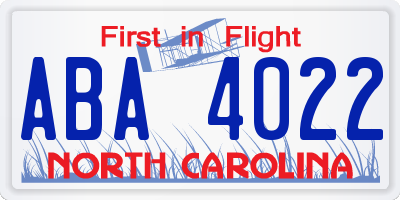 NC license plate ABA4022