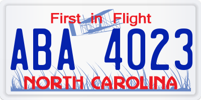 NC license plate ABA4023