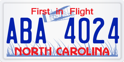 NC license plate ABA4024