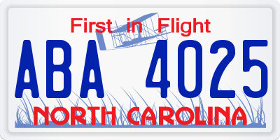 NC license plate ABA4025