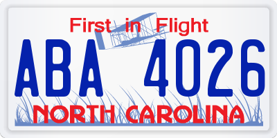 NC license plate ABA4026