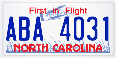 NC license plate ABA4031
