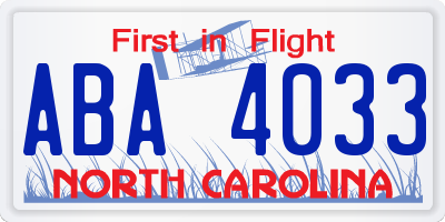 NC license plate ABA4033