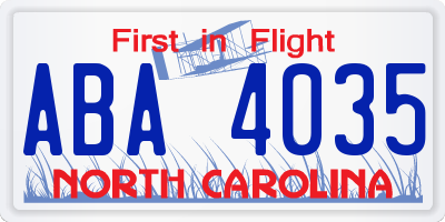 NC license plate ABA4035