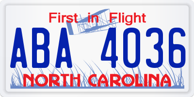 NC license plate ABA4036
