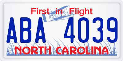 NC license plate ABA4039