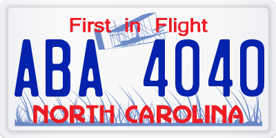 NC license plate ABA4040