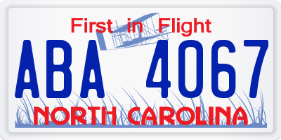NC license plate ABA4067