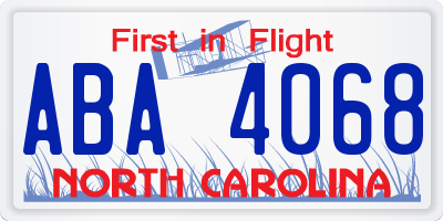 NC license plate ABA4068