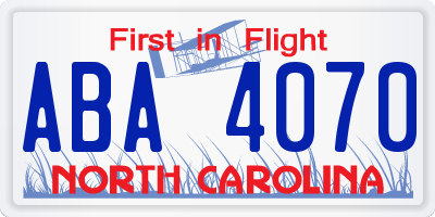 NC license plate ABA4070