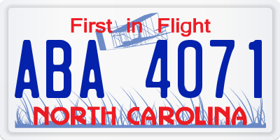 NC license plate ABA4071
