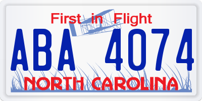 NC license plate ABA4074