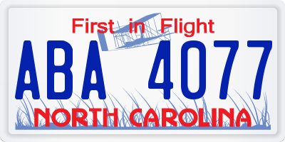 NC license plate ABA4077