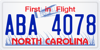 NC license plate ABA4078