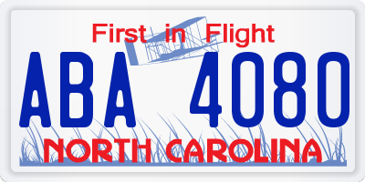 NC license plate ABA4080
