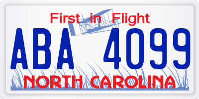 NC license plate ABA4099