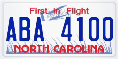 NC license plate ABA4100