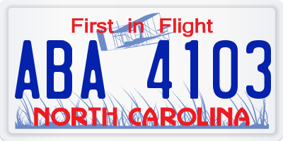 NC license plate ABA4103