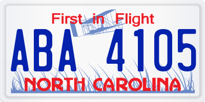 NC license plate ABA4105