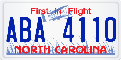 NC license plate ABA4110