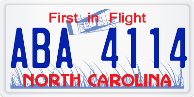 NC license plate ABA4114