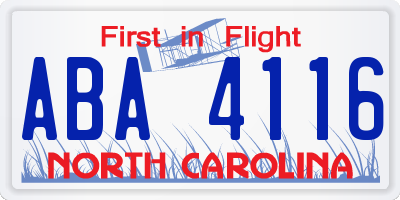 NC license plate ABA4116