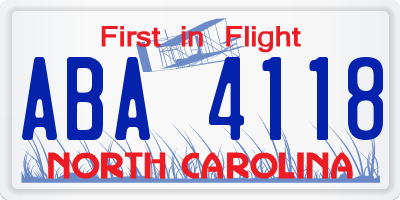 NC license plate ABA4118
