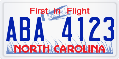 NC license plate ABA4123