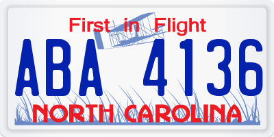 NC license plate ABA4136