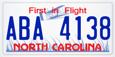 NC license plate ABA4138