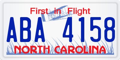 NC license plate ABA4158