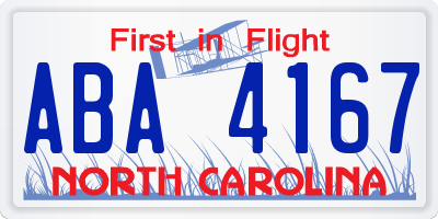 NC license plate ABA4167