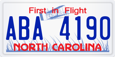 NC license plate ABA4190