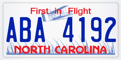 NC license plate ABA4192