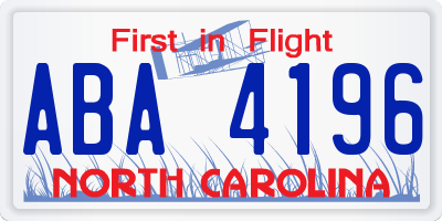 NC license plate ABA4196