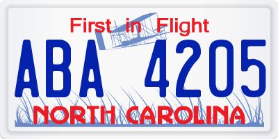 NC license plate ABA4205