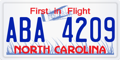 NC license plate ABA4209
