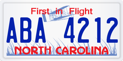 NC license plate ABA4212