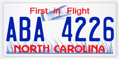 NC license plate ABA4226
