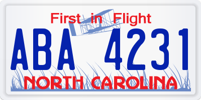 NC license plate ABA4231
