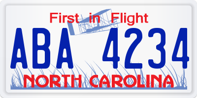 NC license plate ABA4234